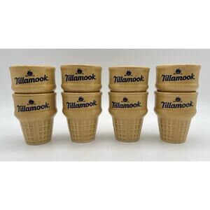 Tillamook Ice Cream Cone Cups 2.5” Small Ceramic Set Of 8 NEW